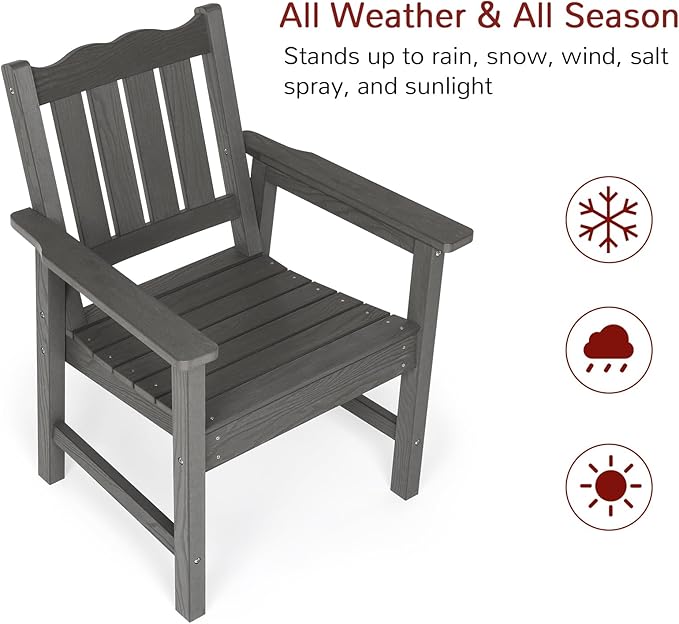 Stoog 4-Piece Outdoor & Patio Furniture Set, All-Weather HIPS Bench Chairs and Table Set, Grey