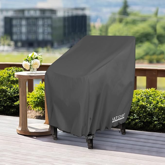 ULTCOVER Stackable Patio Chair Cover – Waterproof Outdoor Stack of Chairs Cover Fits Up to 26W x 34D x 45H inches, Black