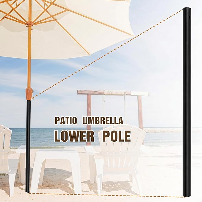 1 Pack 1.5'' Dia Umbrella Replacement Lower Pole, Heavy Steel Patio Umbrella Bottom Pole Replacement, 1.7 mm Thickness, No Bullet Buckle Outdoor