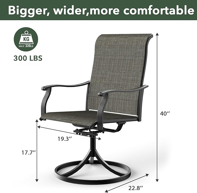 Anmutig 5 Piece Outdoor Glass Round Table and Chairs Set for 4 Person with 41 inch Patio Table, Tan Grey Textilene Retro Armrest Swivel Rocker Chairs - Style1