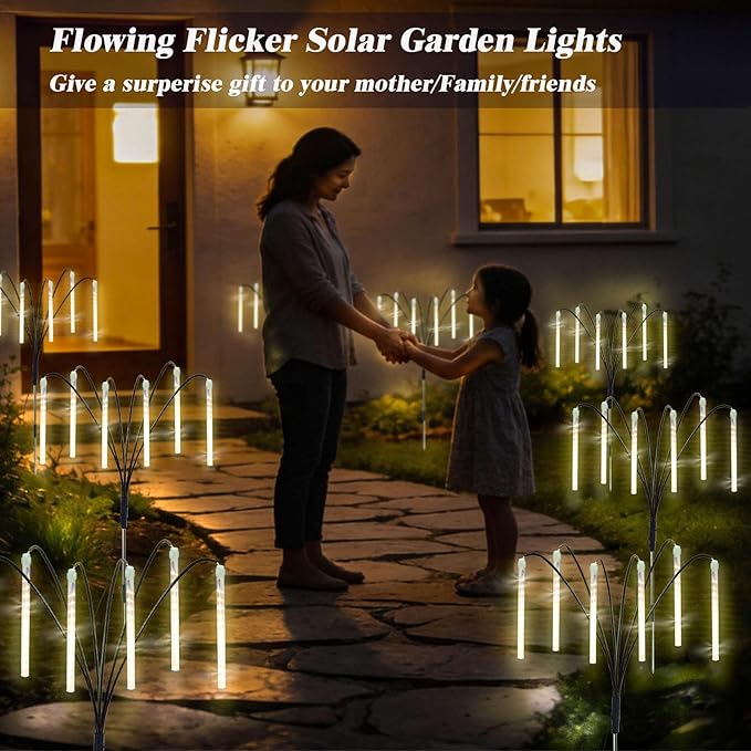 Garden Decor Outdoor Solar Meteor Shower Lights 2Pack 288LED,46" Whimsical Solar Garden Lights with 12 Brighter Tubes,Solar Twinkle Lights Outside for Garden Yard Path Porch Patio Lawn Decor