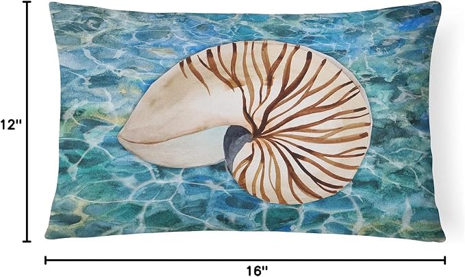Caroline's Treasures BB5368PW1216 Sea Shell and Water Canvas Fabric Decorative Pillow Machine Washable, Indoor Outdoor Decorative Pillow for Couch, Bed or Patio, 12HX16W