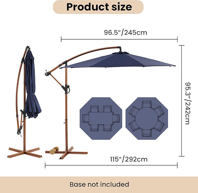 COSIEST Offset Patio Umbrella, Cantilever Hanging Outdoor Umbrella w/360-degree Rotation, Handy Crank, UV/Waterproof Canopy, 6 Ribs for Market, Backyard, Poolside, Garden