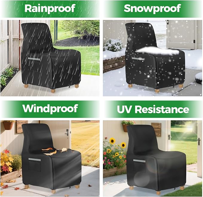 Outdoor Recliner Chair Covers, 600D Heavy Duty Outdoor Patio Chair Covers Waterproof, 26.5" W x 32.5" D x 40" H Lawn Patio Furniture Covers for Recliners, Black
