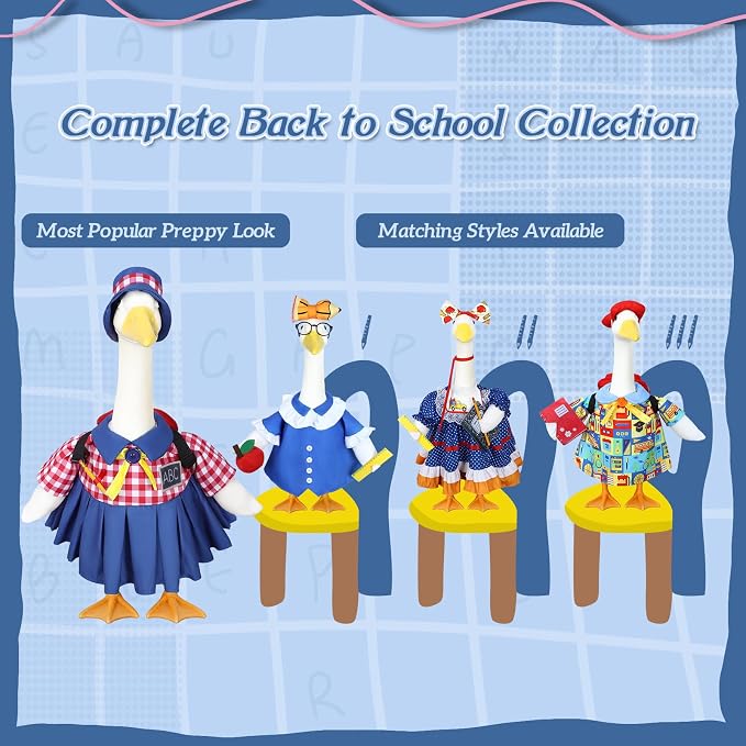Back to School Porch Goose Outfit Fits 23'' Plastic/Cement Statue | Goose Outfits Back to School with Schoolbag, Pencil and ABC Chalkboard, Classroom Outdoor Garden Patio Yard Lawn Decoration