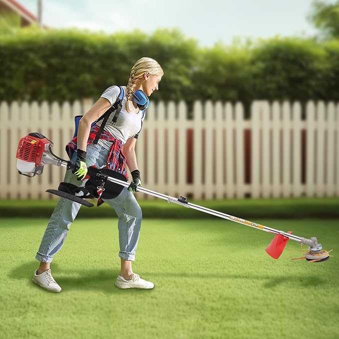 26cc 2-Stroke Gas Weed Eater, 2-in-1 Gas Brush Cutter & String Trimmer, Cordless Lawn Edger Gas String Trimmer, Weed Trimmer Gas Powered for Thick Brush, Overgrown Weeds & Lawn Maintenance