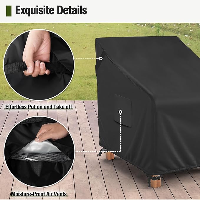 MR. COVER Patio Chair Covers Waterproof, Outdoor Furniture Covers for Rocking Chair, Heavy Duty Anti UV Chair Cover, Fits up to 35"W x 35"D x 35"H, Air Vent and Handles Included,Black, 2 Pack