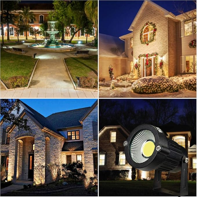 LED Landscape Spotlight Outdoor,IP65 Waterproof Garden Spotlights,5W AC 120V Yard Flood Light,Metal Ground Stake Lawn Lights,6500K LED Spotlight with 1.5M UL-Listed Cord and 3-Plug (2 Packs)