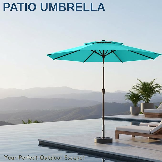 9ft 2-Tiers Patio Umbrella,Outdoor Market Table Umbrella with Push-Button Tilt & Crank | UV Protection,Suit for Backyard,Garden,Pool,Deck(Peacock Blue)