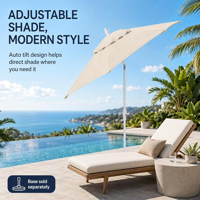 Treasure Garden 9ft Patio Umbrella - Outdoor Furniture Market Umbrella – Deluxe Auto-Tilt – White Aluminum Frame (Sunbrella, Canvas)