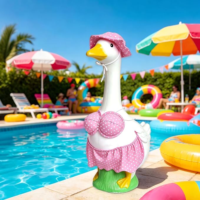 Porch Goose Summer Outfit, Porch Goose Clothes with Pink Polka Dot, for 23"/17" Lawn Goose Statue,Goose Clothes for Yard Goose
