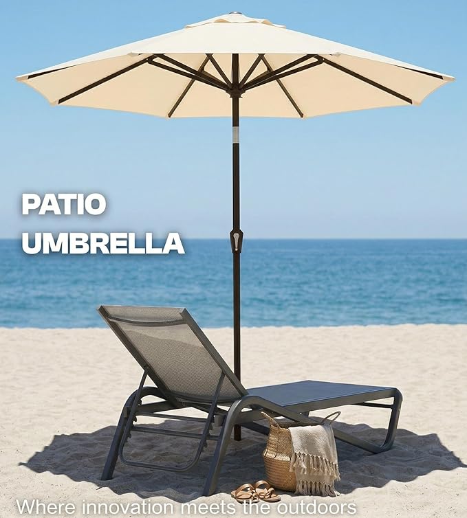 PatioKingdom Auto-Tilt 9FT Patio Umbrella Outdoor with 8 Sturdy Fiberglass Ribs,Market Table Umbrella for Pool,Backyard,Deck and Garden