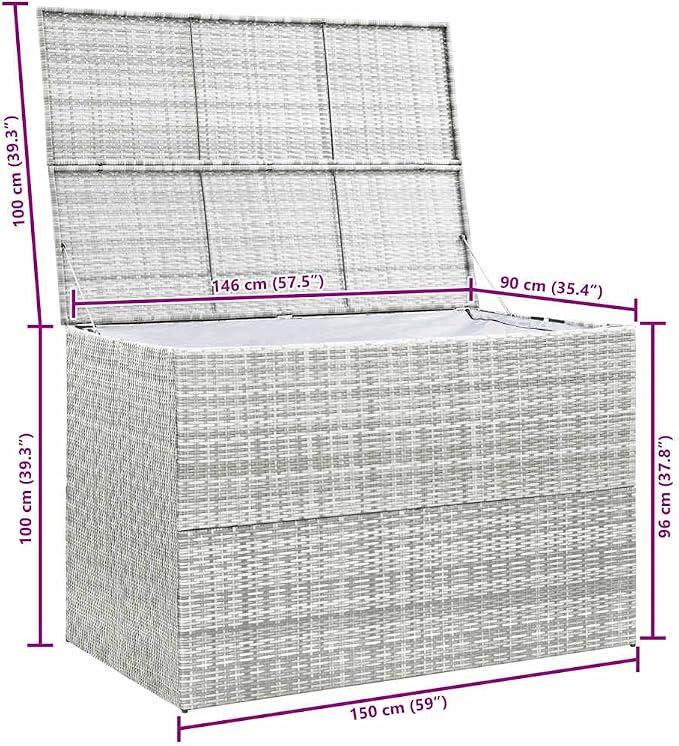 Large Outdoor Storage Box 59.1 x 59.1 x 39.4 Inches, Light Grey Garden Storage Box with Zipper Closure, Polyethylene Rattan and Steel Patio for Cushions and Tools