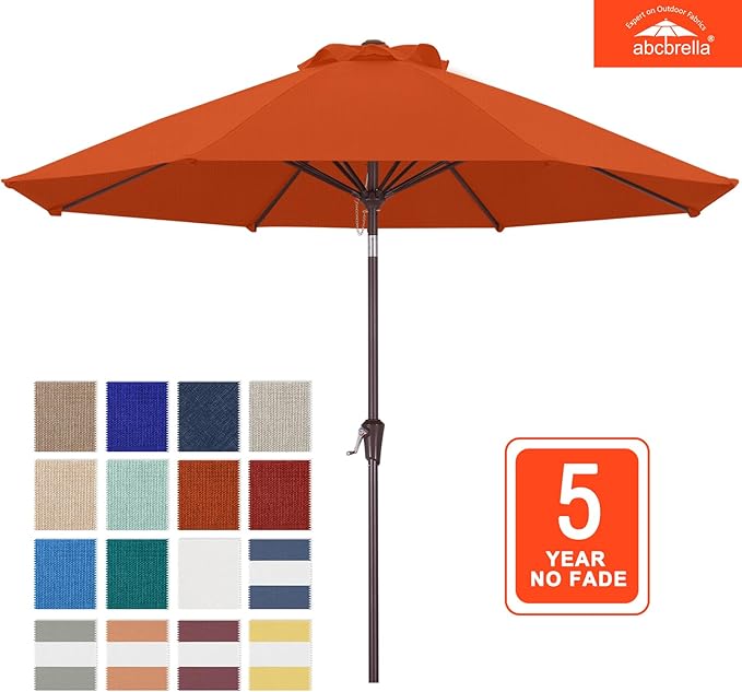 ABCCANOPY OLEFIN® 5-Year No Fading 9FT Patio Umbrella, Outdoor Table Umbrella with 8 Sturdy Ribs for Deck, Backyard, Yard (Orange)