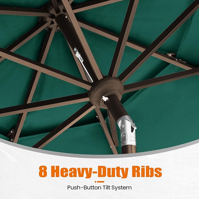 EliteShade USA 10-Year-Non-Fading 10ft 3-Tier Market Patio Umbrella, Commercial Grade Outdoor Table Umbrella with Crank Open, Windproof & UPF 50+ UV Protection, Heavy Duty Ventilation for Garden, Deck, Pool, Backyard, Beach & Bistro, Forest Green