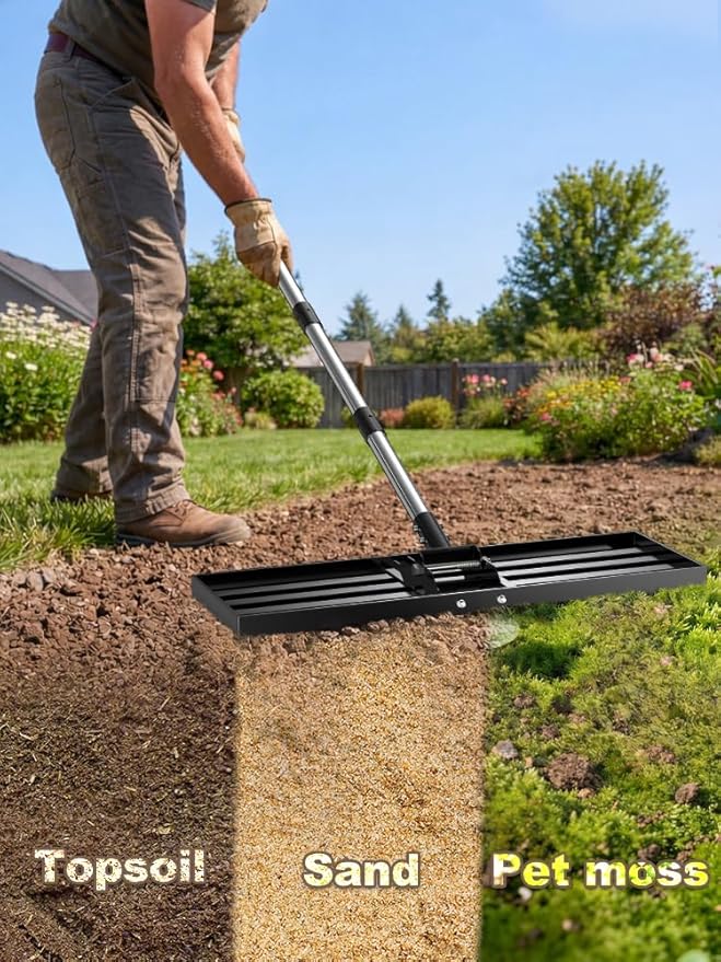30x10 inch x 72" Lawn Leveler Rake, Effort-Saving Tool with Stainless Steel Handle for Golf Courses, Lawns & Gardens, Professional Landscape and Yard Leveling Tool
