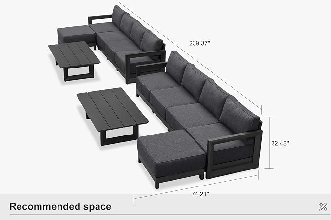 PURPLE LEAF Patio Furniture Set L-Shaped Outdoor Couch with 9.6" Thick Cushion and Soft Pillows 12 Piece Outdoor Sectional Sofas with Table Modern Outdoor Conversation Sets for Yard Porch Deck, Grey