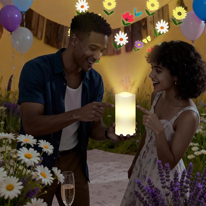 Spring Flower Flameless Candles Projector Wildflower Lights Spring Gift Floral LED Candle Night Light Battery Operated with Remote Timer for Wedding Tea Party Summer Decoration for Home Indoor