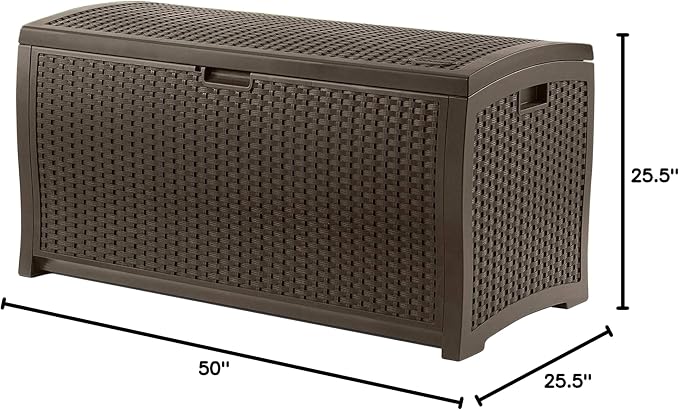 Suncast 99 Gallon Wicker Deck Box + DC America 18-Inch Umbrella Base