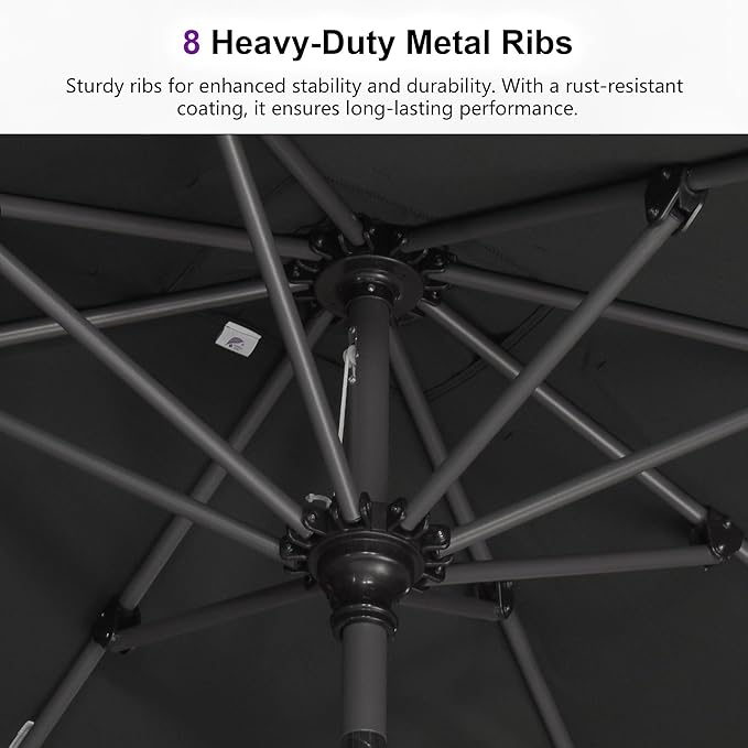 PURPLE LEAF 11.5' x 8' Patio Market Umbrella Outdoor Table Sun Umbrellas with Crank 8 Aluminum Sturdy Ribs for Pool Deck Backyard Beach Black