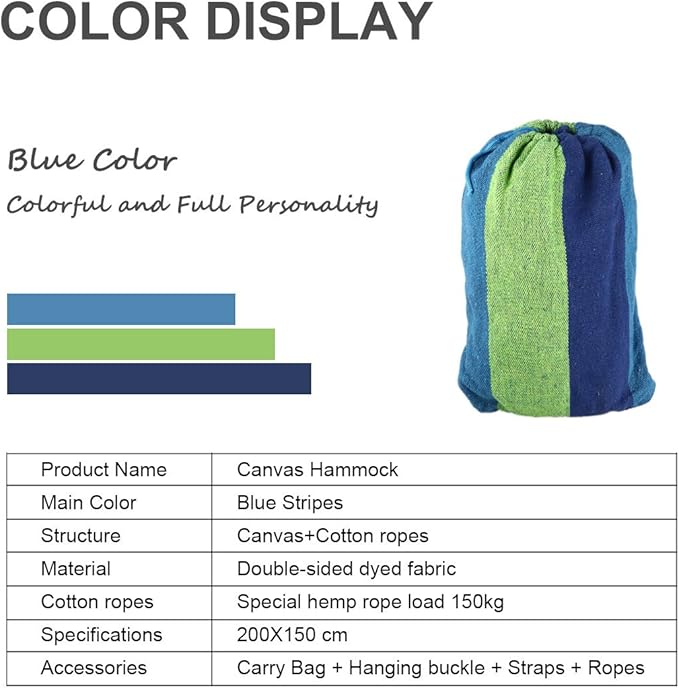 Single/Double Hammock Portable Swing Hanging Bed for Backyard, Park, Outdoor and Indoor Use, Free Carrying Bag Included Blue 200cm x 150cm Combo C (id: 994 427 e52 9f4 0db