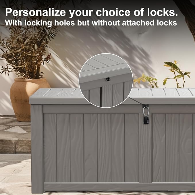 PatioZen 150 Gallon Deck Boxes Outdoor Waterproof, Weatherproof Outdoor Storage Boxes Lockable for Patio Furniture, Pool Supplies,Garden Tools(Grey)
