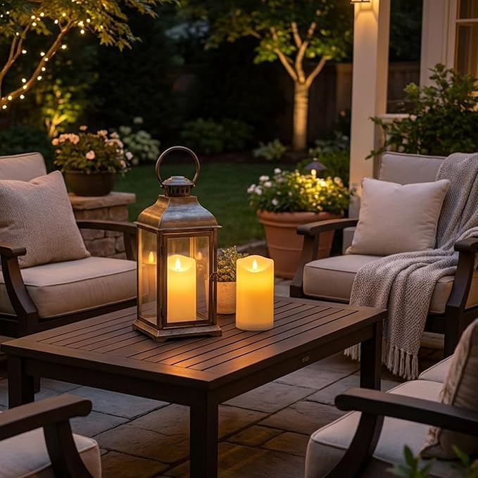 Solar Garden Decor for Outside-Solar Candles Outdoor Waterproof, Flameless LED Candles Rechargeable, Solar Powered Candles Dusk to Dawn for Patio Lantern Garden Table Decorations, Set of 2, 3.25" x 6"