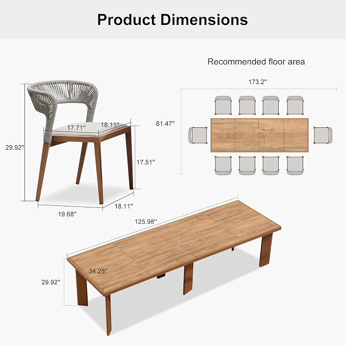 PURPLE LEAF 11 Pieces Outdoor Dining Set Patio Dining Furniture Aluminum Wicker Rattan Outdoor Dining Table and Chairs for Lawn Garden Backyard Brown