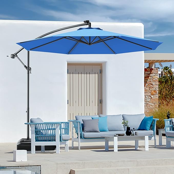 GIANTEX Patio Umbrella, 10ft Offset, with Strong Steel Pole and 8 Ribs, Blue Color, for Large Patio Areas