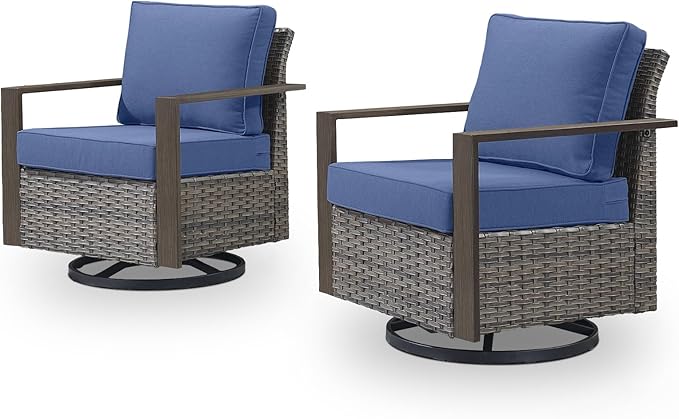 Belord Outdoor Swivel Rocker Chairs Set of 2 with Metal Wide Armrests, Patio Wicker Chairs, Glider Furniture for Porch, Deck, Sunroom, Backyard