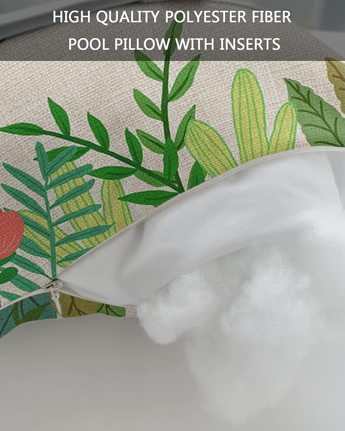 Outdoor Pillows Covers with Inserts Spring Florals Grass Leaves Welcome Waterproof Recliner Pillow with Adjustable Strap Throw Pillows for Patio Furniture Pool Lounge Chair, 11x16 inch, 1PCS