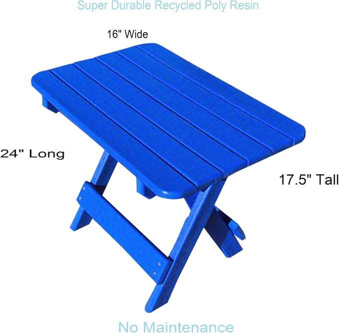 Phat Tommy Folding Outdoor Patio Side Table - Poly Adirondack Side Table - All Weather Side Table for Your Patio, Deck, or Balcony (Blue)