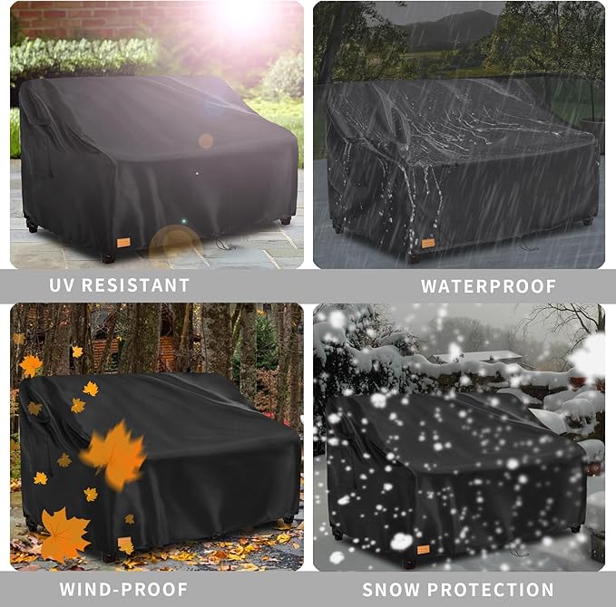 Outdoor 2 Seater Loveseat Cover, Waterproof Heavy Duty Patio Furniture Covers, 58W x 33D x 32H Inches Outdoor Couch Cover, Sofa Covers for Patio Furniture Waterproof,Black