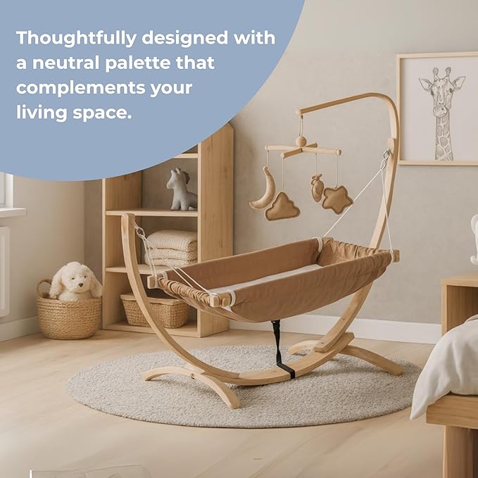 Kids Hammock Bed for Children Ages 3 to 5 Years, 15 to 36 kg Capacity, Comfortable Fabric with Wooden Frame, Portable and Easy to Assemble for Indoor and Outdoor Use (Brown-2)