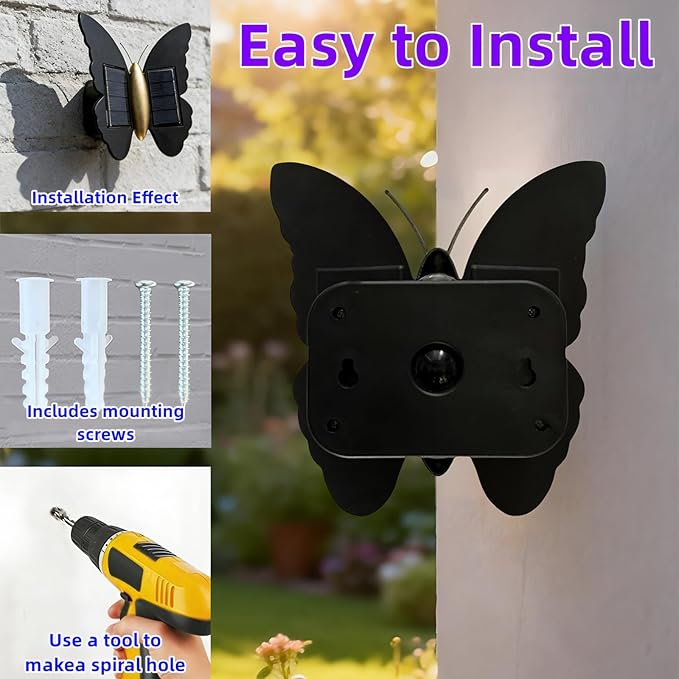 Butterfly Wall lihgts Decorations Solar Fence Lights Outdoor Solar Deck Light Waterproof LED Solar Powered Step Light Garden Butterfly Decorative Lighting for Front Door Yard Patio (White Light)