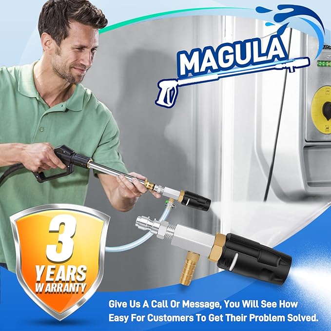 Magula Adjustable Long Range Pressure Washer Nozzle Kit, 4–4.5 GPM Downstream Injector, 40FT Spray, 1/4” Quick Connect, 15FT Hose, Pressure Washer Spray Nozzle | W/ 2000 to 4500 PSI
