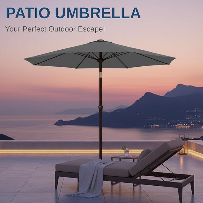 11FT Patio Umbrella, Outdoor Umbrella with with 8 Sturdy Fiberglass Ribs,Market Table Umbrella with Push Button Tilt and Crank,Suit for Backyard,Garden,Pool,Deck(Gray)