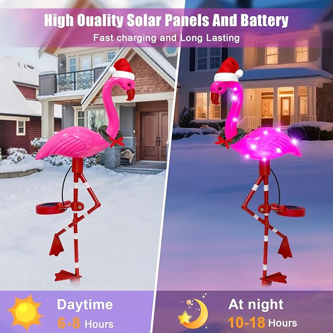 EDOF Solar Garden Lights Flamingo Decorations Outdoor Waterproof,2 Packs Solar Flamingo Light Garden Decor,Pink Flamingo Statue Decorative Figurine Lights for Yard Art Patio Porch Lawn