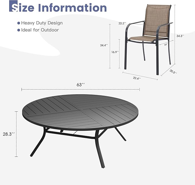VICLLAX 11 Pieces Round Patio Dining Set, Patio Furniture Set of 10 Patio Stackable Dining Chairs and 63" Outdoor Spliced Tabletop with Umbrella Hole, Brown Chairs and Black Table