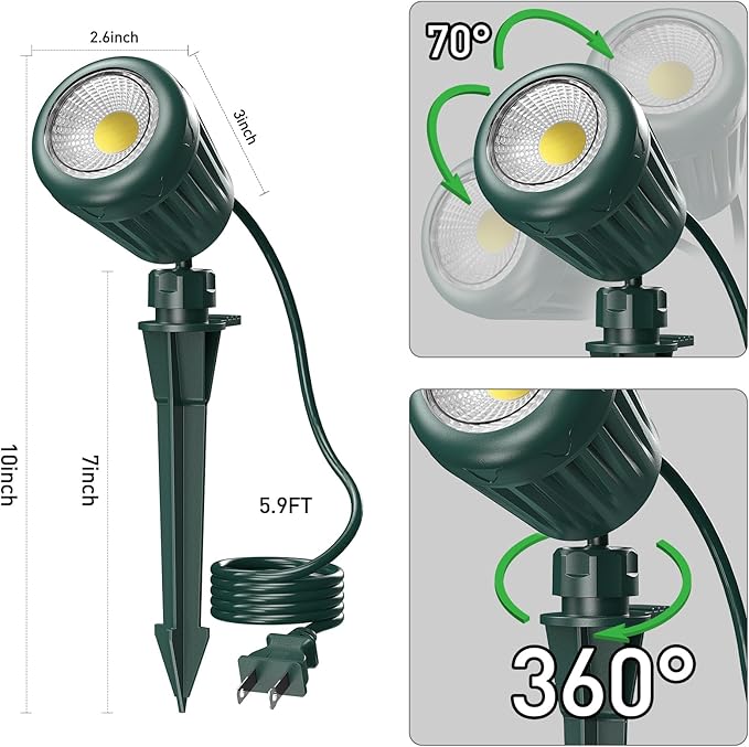 Christmas Spot Lights Outdoor 2 Pack, 120V Plug-in with Timer Remote Control, IP67 Waterproof 6000K Landscape Lighting, 5 Color Lenses (Red, Yellow, Green, Blue, Purple) Yard Decorative Lights