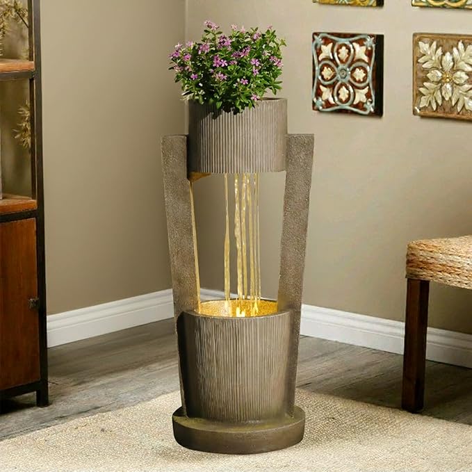 Sunlinua 29.7" H Modern Outdoor Water Fountain Cascading Realistic Rock Waterfall Fountains with LED Lights Outdoor Water Fountain for Garden Patio Backyard Porch Home Decor