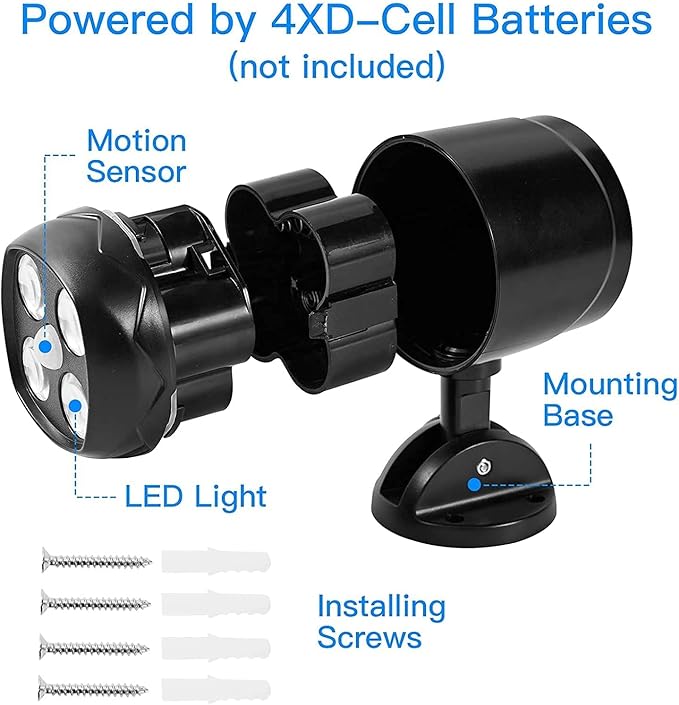 Outdoor Motion Sensor Light Battery Operated, IP65 Waterproof Ultra Bright Motion Sensor Outdoor Lights Head Adjustable with 8W 600 Lumen 6000K 4LEDs for Garage Yard Porch and Patio (1 Pack)