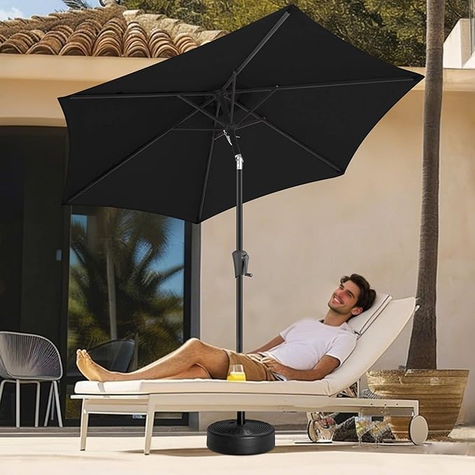 FLAME&SHADE 7.5 FT Solar Light Patio Umbrella, 24 LED Lights Outdoor Umbrella with Centre Surround Light, Table Umbrella Outdoor Patio for Deck, Pool, Backyard, Garden, UV Protection (Aqua Blue)