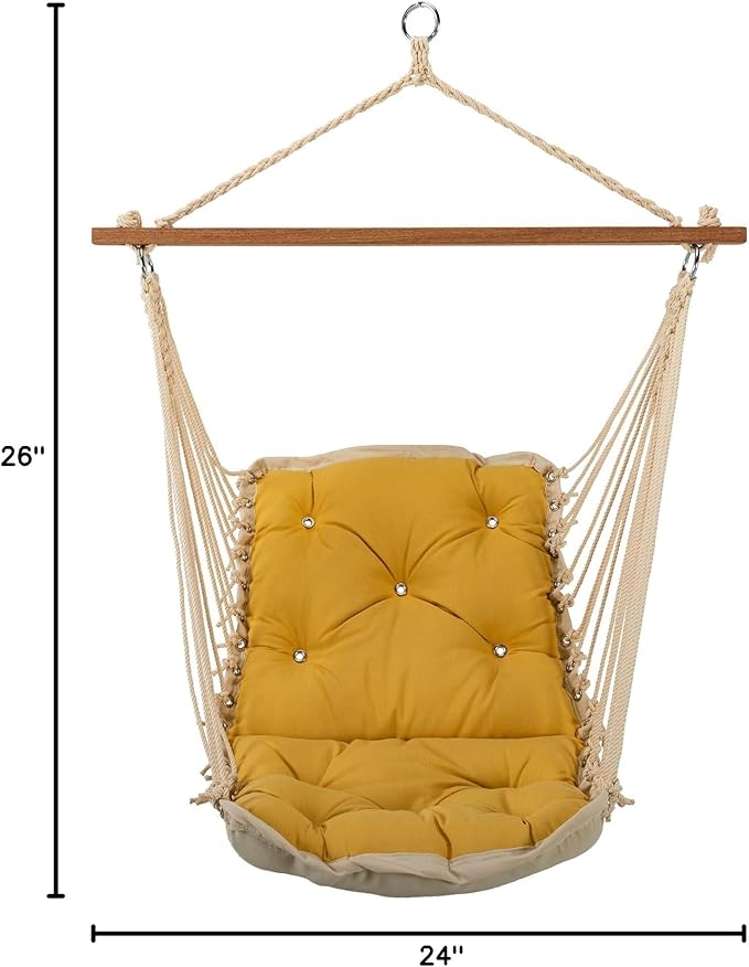 Hatteras Hammocks Sunbrella Spectrum Daffodil Tufted Single Swing | 300 LB Weight Capacity | Handcrafted in The USA | Indoor & Outdoor Use