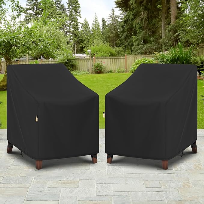 Arcedo 2 Pack Waterproof Patio Chair Covers, UV Resistant Outdoor Lounge Chair Covers for Outdoor Furniture, All Weather Protection - 27”W x 34”D x 32”H, Black
