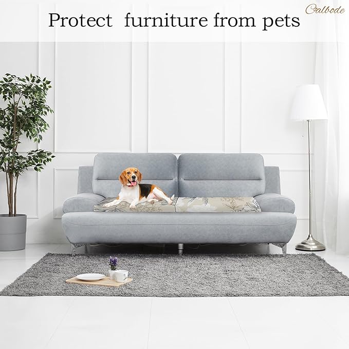 CALBODE 8Pcs Outdoor Stretch Cushion Covers,Waterproof Outdoor Chair Floral Cushion Covers for Patio Furniture, Washable Beige Couch Covers Replacement for Patio Furniture