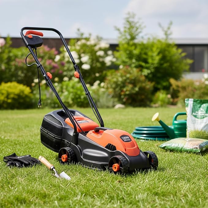 IRONMAX Electric Lawn Mower, 12.5 Amp 1200W Corded Push Mower with 3 Cutting Heights, 30L Grass Collection Bag, Folding Handle, 13" Walk-Behind Lawn Mowers for Yard Garden Farm (Red)