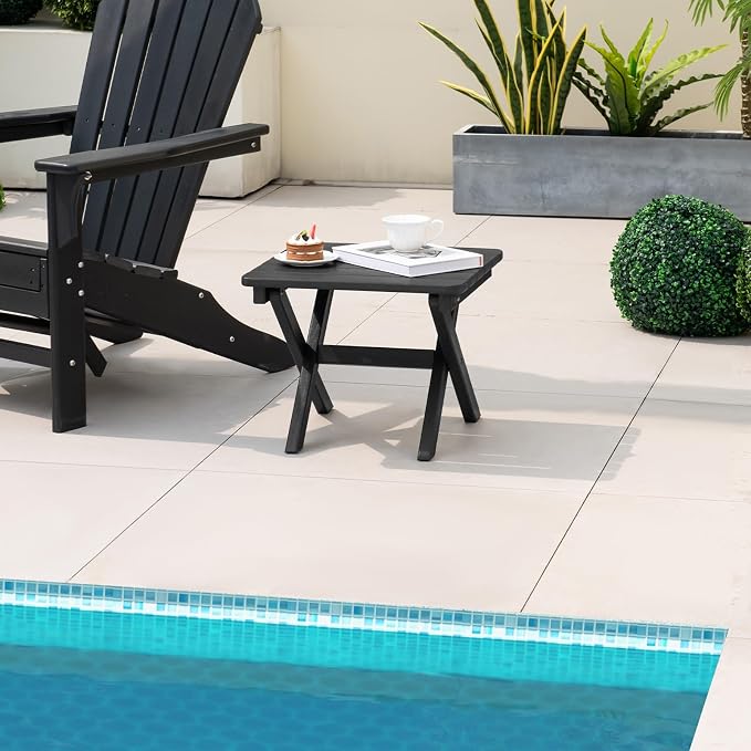 Giantex Outdoor Folding Side Table - Foldable Weather-Resistant HDPE Adirondack Table, Compact Square End Table for Indoor, Patio, Garden, Porch, Easy Maintenance, No Assembly Required (2, Black)