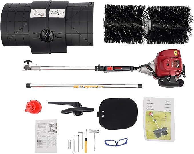 Gas Power Broom 31CC 4-Stroke Portable Handheld Artificial Lawn Sweeper Machine Gasoline Powered Outdoor Sweeper Turf Power Broom for Artificial Grass Dirt Leaves Artificial Turf & Light Snow