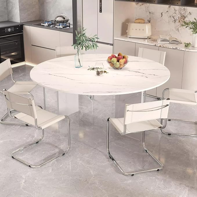 Large Round Folding Table Top, 4-Folding Wood Table top, Temporary Replacement Inoor Outdoor Tops for Dining and Coffee(Marble White, D-140cm/55.1in)